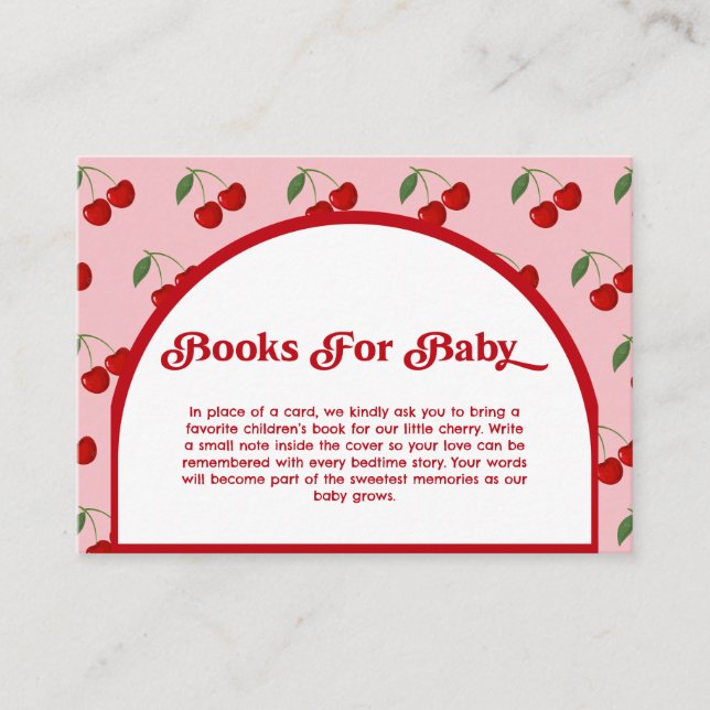 Cherry Kissed Baby Shower Books Request Tilläggskort (Framsida)