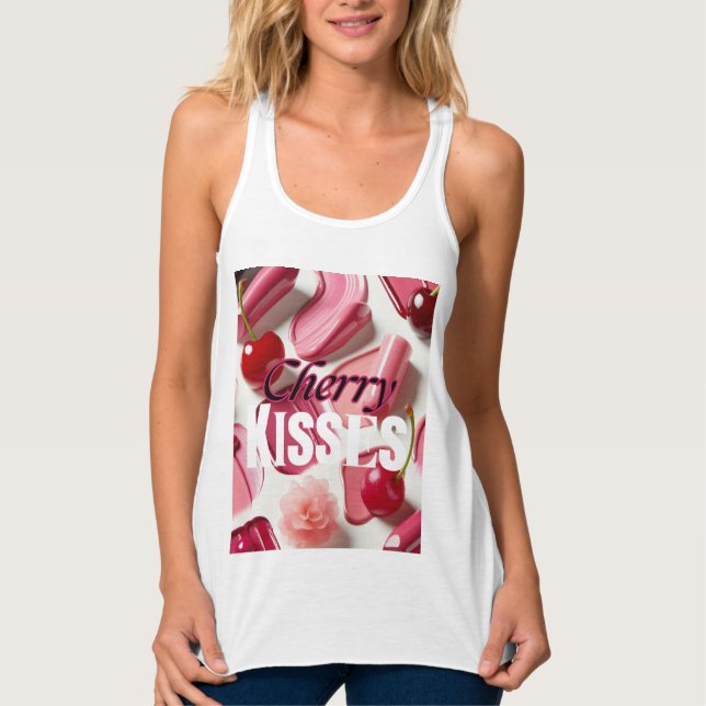 Cherry Kisses-grafik med fin grafik Linne Med Racerback (Framsida)
