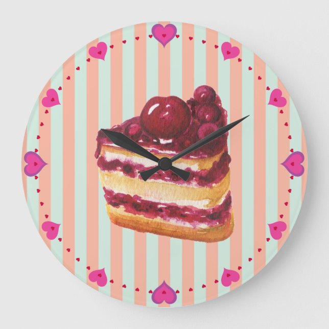 Cherry Lagrar Cake Wall Clock Stor Klocka (Framsida)