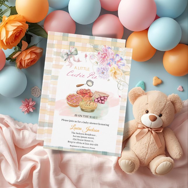 Cherry Little Cutie Paj Pastel Gingham Baby Shower Inbjudningar (Skapare uppladdad)