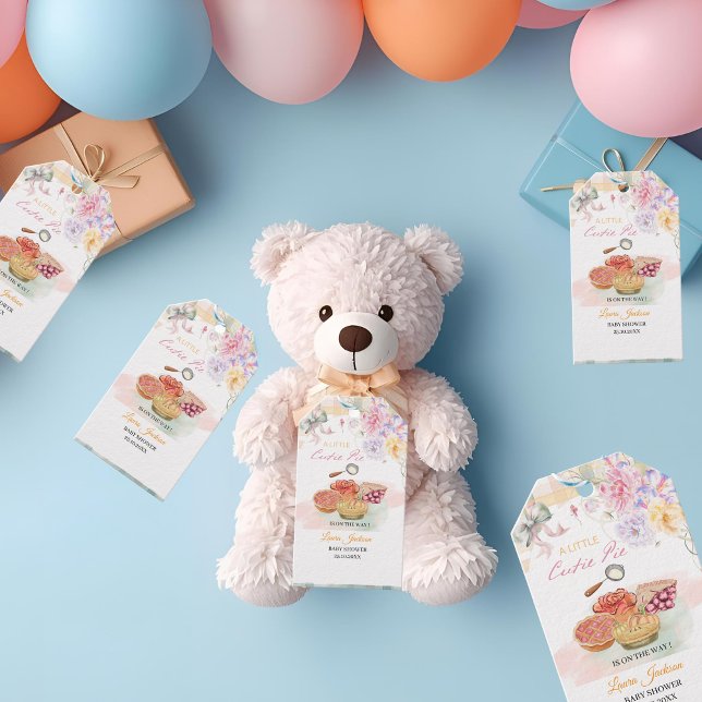 Cherry Little Cutie Paj Pastel Gingham Baby Shower Presentetikett (Skapare uppladdad)