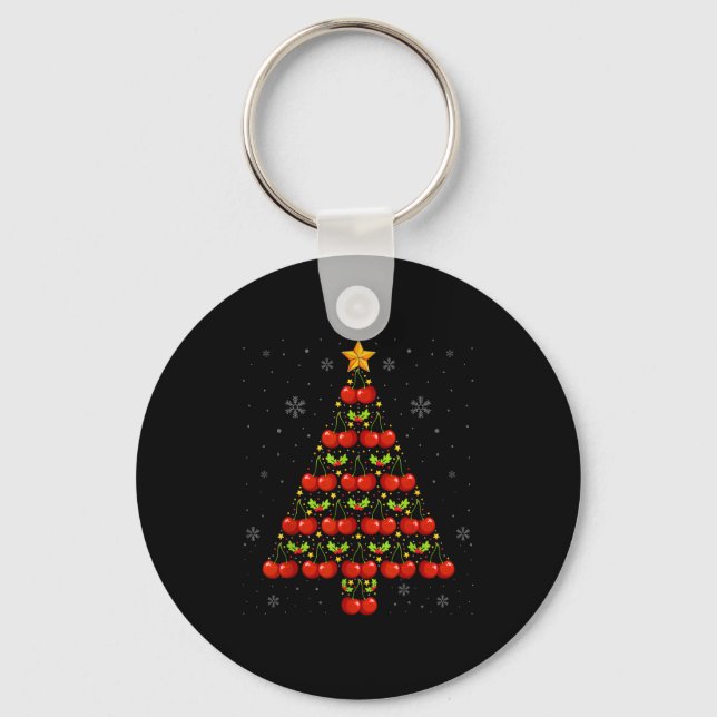 Cherry Lover Christmas Tree Lights Santa Hat Cherr Nyckelring (Framsida)