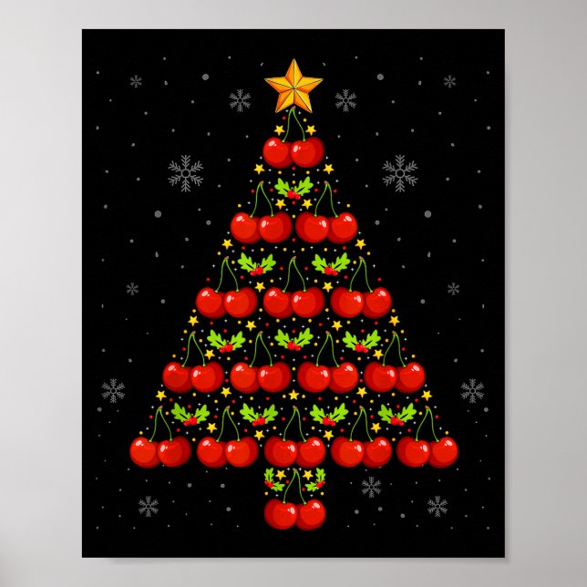 Cherry Lover Christmas Tree Lights Santa Hat Cherr Poster (Framsidan)