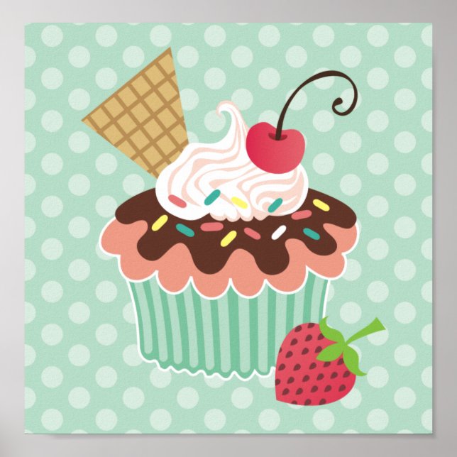 Cherry & Mint Cupkaka-Kanvastryck Poster (Framsidan)