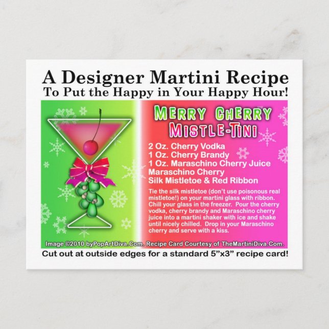 Cherry Mistle-Tini jul Martini Recipe Helg Vykort (Framsida)