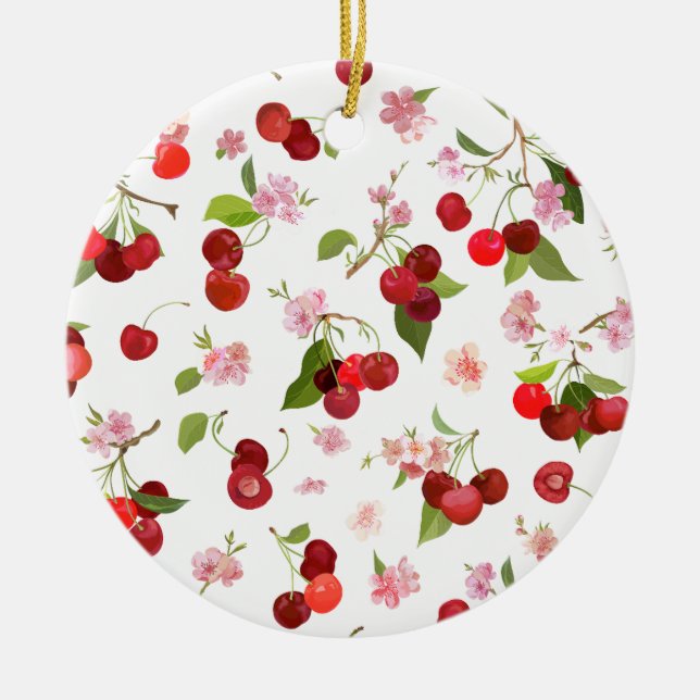 Cherry Mönster 1 Julgransprydnad Keramik (Framsidan)
