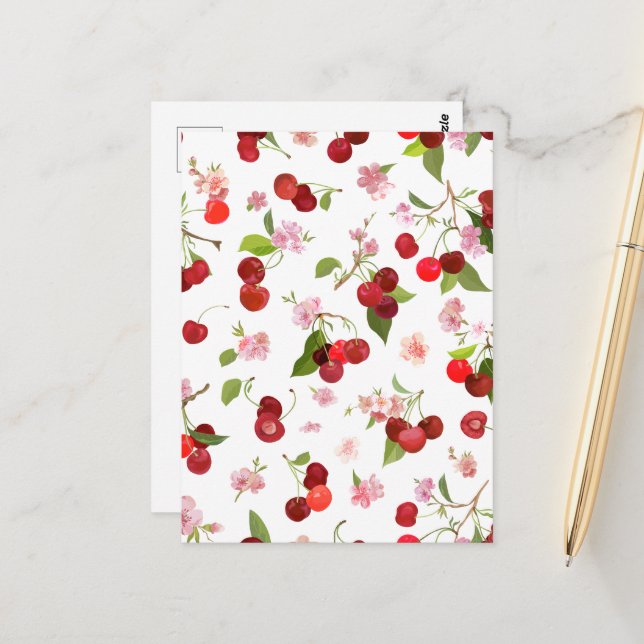 Cherry Mönster 1 Vykort (Fram/Back In Situ)