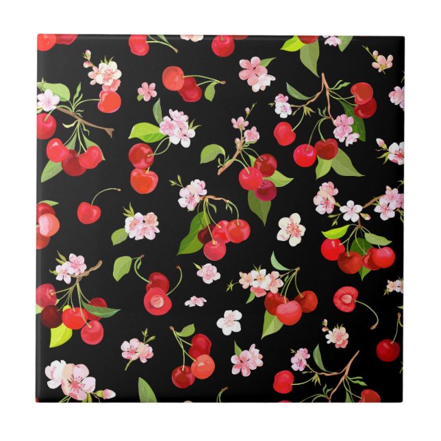 Cherry Mönster 2 Kakelplatta (Framsidan)