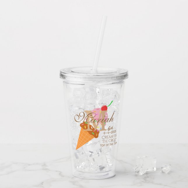 Cherry Neapolitan Glass Strömmönogram Anpassad Tex Take Away Mugg (Baksida Ice)