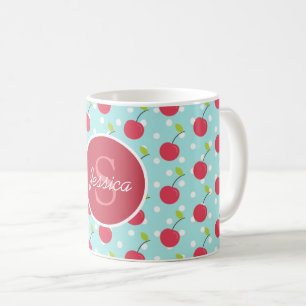 Cherry och Blue Polka Dot Mönster Personlig Kaffemugg