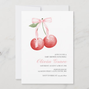 Cherry och rosa gingham preppy baby shower inbjudningar