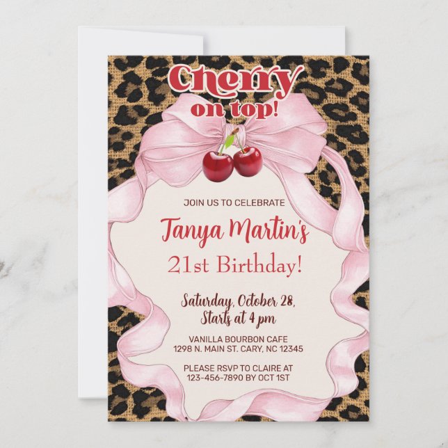 Cherry On Top adult woman birthday invitation. Inbjudningar (Framsida)