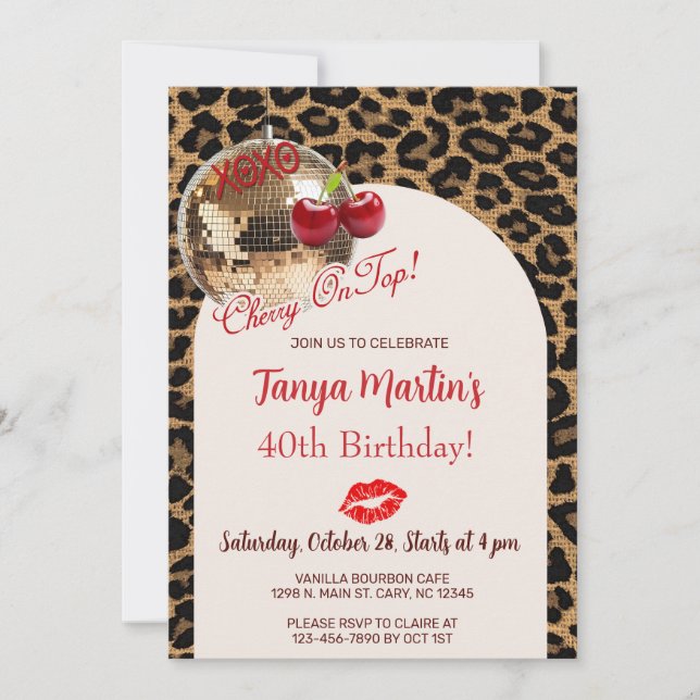 Cherry On Top adult woman birthday invitation. Inbjudningar (Framsida)