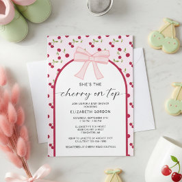 Cherry On Top Baby Shower Coquette Bow Inbjudningar