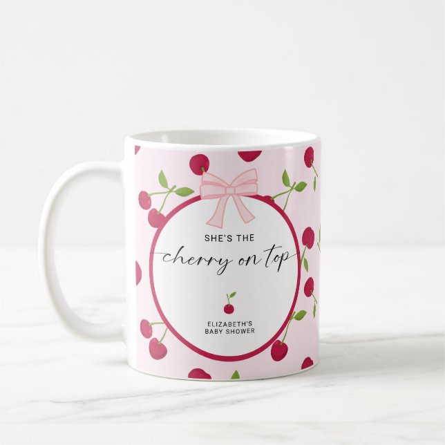 Cherry On Top Baby Shower Coquette Pink Cute Kaffemugg (Vänster)