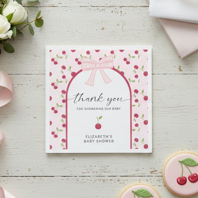 Cherry On Top Baby Shower Coquette Pink Cute Pappersservett (Skapare uppladdad)