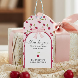 Cherry On Top Baby Shower Coquette Pink Cute Presentetikett