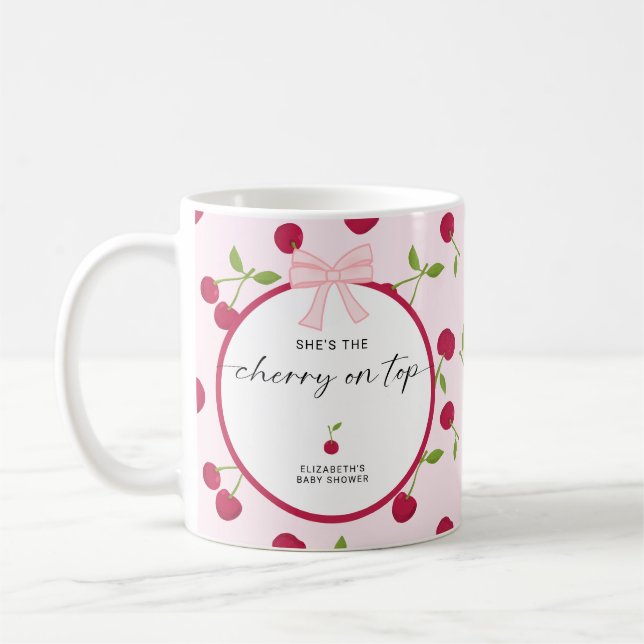 Cherry On Top Baby Shower Coquette Rosa Söt Kaffemugg (Vänster)