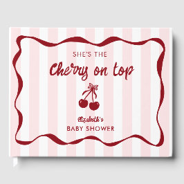 Cherry on Top Baby Shower Custom Pink Stripes Cute Gästböcker