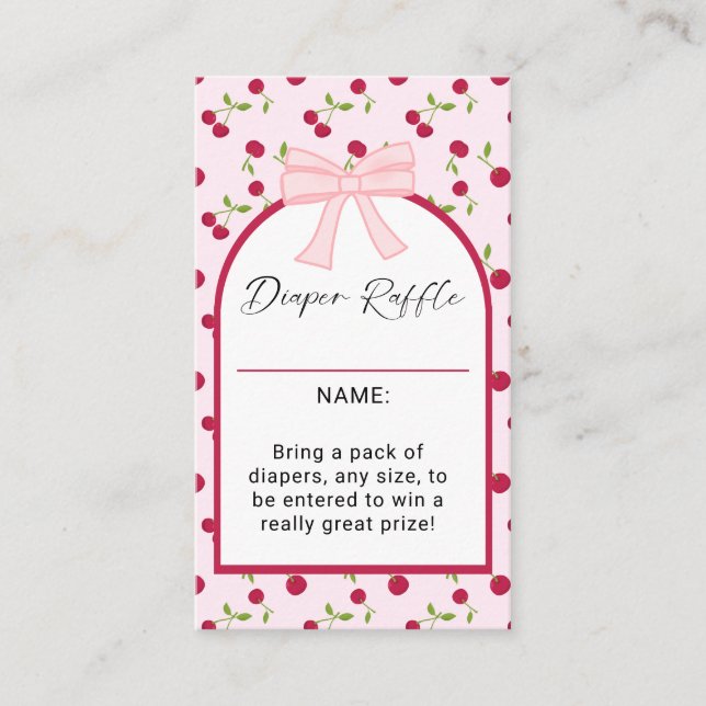 Cherry On Top Baby Shower Diaper Raffle Game Visitkort (Framsida)