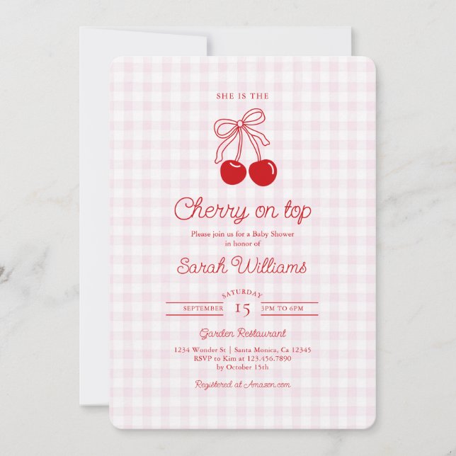 Cherry on Top Baby Shower Girl Invitation Inbjudningar (Framsida)