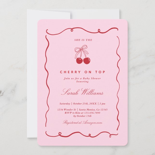 Cherry on Top Baby Shower Girl Invitation Inbjudningar (Framsida)