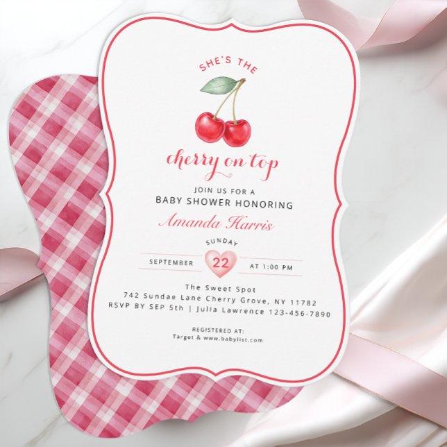 Cherry on Top Baby Shower-inbjudan Girl Inbjudningar (Cherry on top invitation )