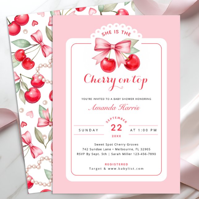 Cherry on Top Baby Shower-inbjudan Rosa Cherries Inbjudningar (Cherry on top Invitation)