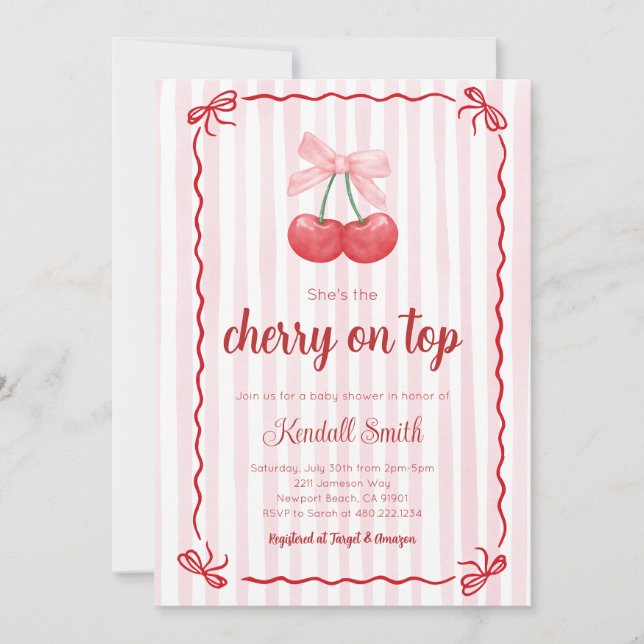 Cherry on top baby shower Invitation Inbjudningar (Framsida)
