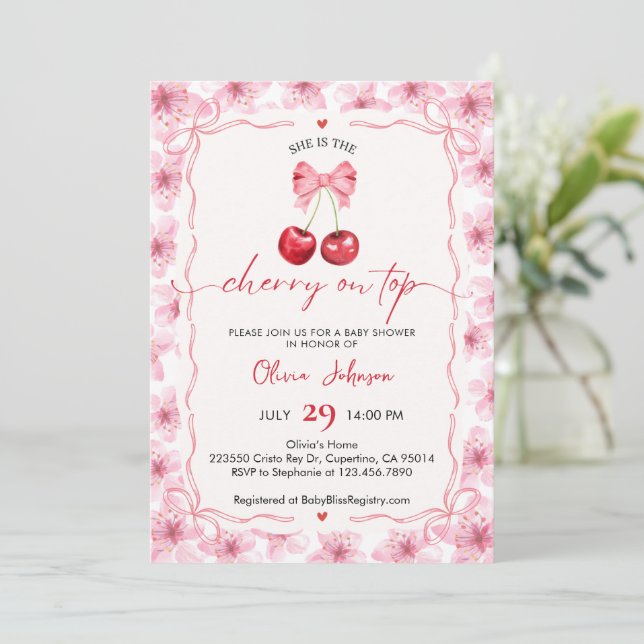 Cherry On Top Baby Shower Invitation Julkort (Stående Fram)
