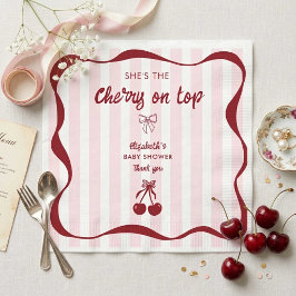 Cherry on Top Baby Shower Pink Stripes Coquette Pappersservett