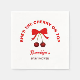 Cherry on Top Baby Shower Red Coquette Bow Girl Pappersservett