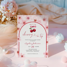 Cherry on Top Baby Shower Rosa Cherry Blommar Inbjudningar