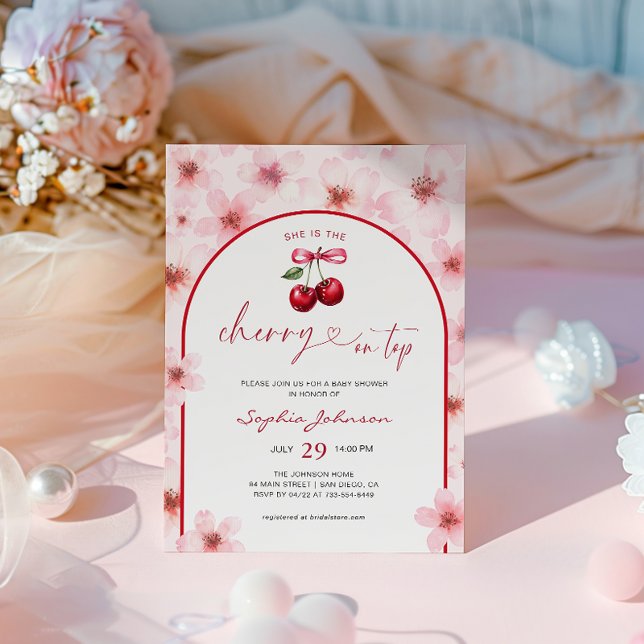 Cherry on Top Baby Shower Rosa Cherry Blommar Inbjudningar (Skapare uppladdad)