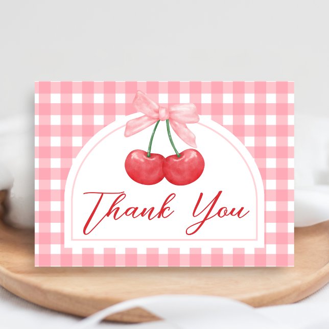 Cherry on Top Baby Shower Tack Kort (Gingham Cherry Baby Shower Thank you Card
)