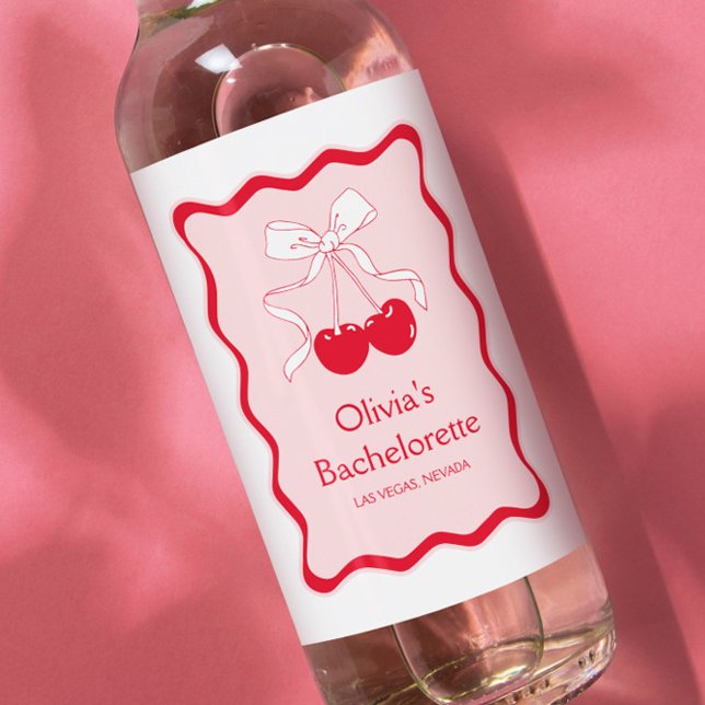 Cherry on Top Bachelorette Party Mini Champagne Vinetikett (Skapare uppladdad)