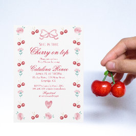 Cherry on Top Blommar Bow Red Baby Shower Inbjudningar