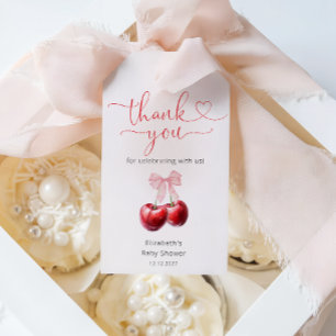 Cherry on Top Bow Coquette Baby Shower Tack Presentetikett
