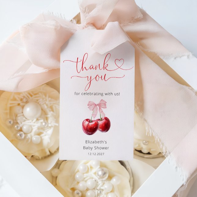 Cherry on Top Bow Coquette Baby Shower Tack Presentetikett (Skapare uppladdad)