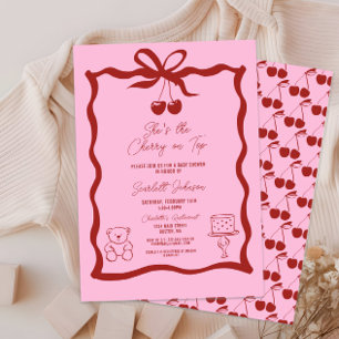 Cherry on Top Bow Rosa and Red Baby Shower Inbjudningar