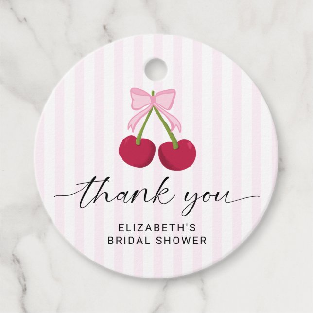 Cherry On Top Bridal Shower Coquette Bow Stripes Gåvor Etiketter (Framsida)