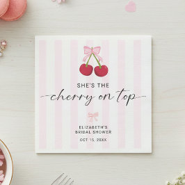 Cherry On Top Bridal Shower Coquette Bow  Stripes Pappersservett