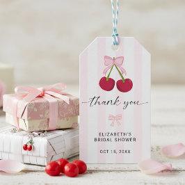 Cherry On Top Bridal Shower Coquette Bow Stripes Presentetikett
