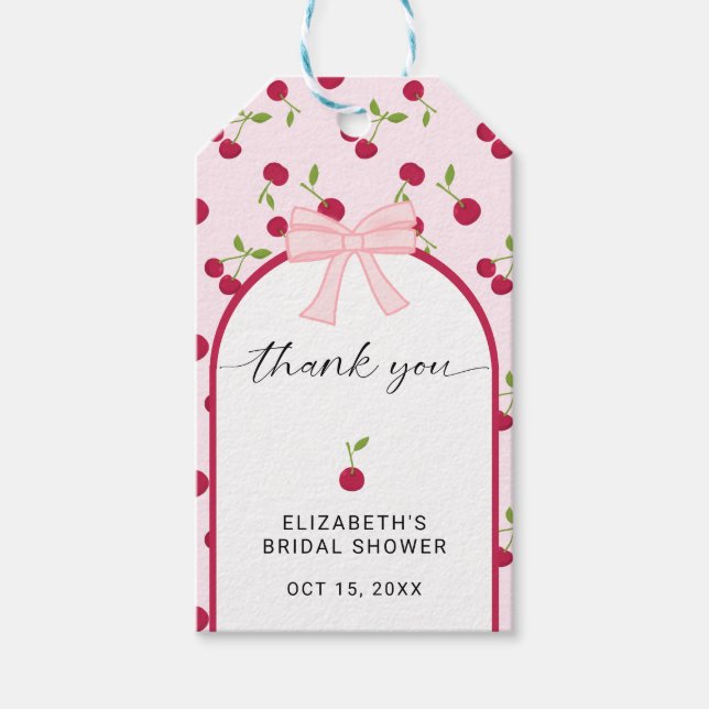 Cherry On Top Bridal Shower Coquette Pink Cute Presentetikett (Framsidan)