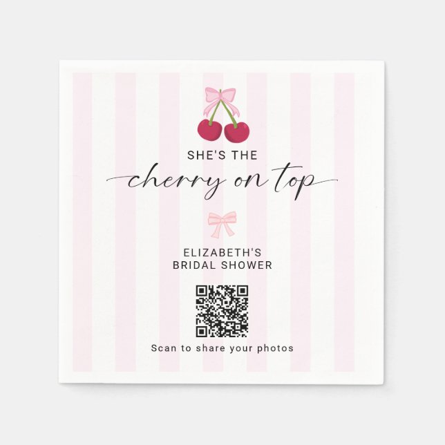Cherry On Top Bridal Shower QR Code Share Photos Pappersservett (Framsidan)