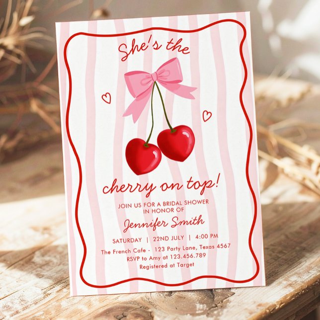 Cherry On Top Bröllopsdusch Rosa Röd Rosett Inbjudningar (Skapare uppladdad)