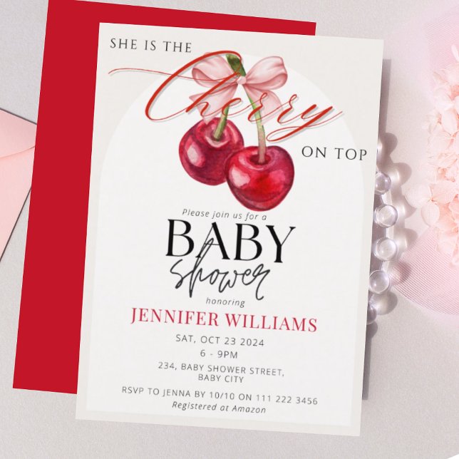 Cherry on Top Chic Coquette Möhippa Inbjudningar (Cherry on Top Chic Coquette Girl Baby Shower Invitation)