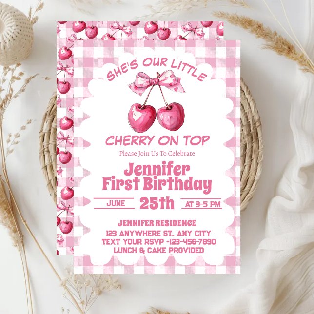 Cherry on Top Coquette 1st Birthday Party Inbjudningar (Skapare uppladdad)