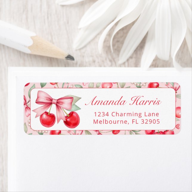 Cherry on Top Coquette Baby Shower Address Label Returadress Etikett (Insitu)