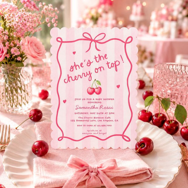 Cherry On Top Coquette Baby Shower Inbjudan (Skapare uppladdad)